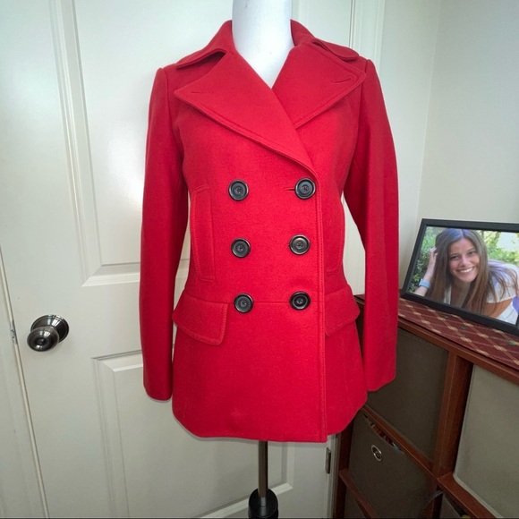 Banana Republic Red Double Breasted Short Italian Wool Coat Sz XS - Picture 4 of 17